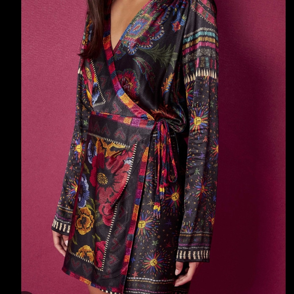 Farm Rio Black Mixed Scarves Mini Dress. NWT. XL.